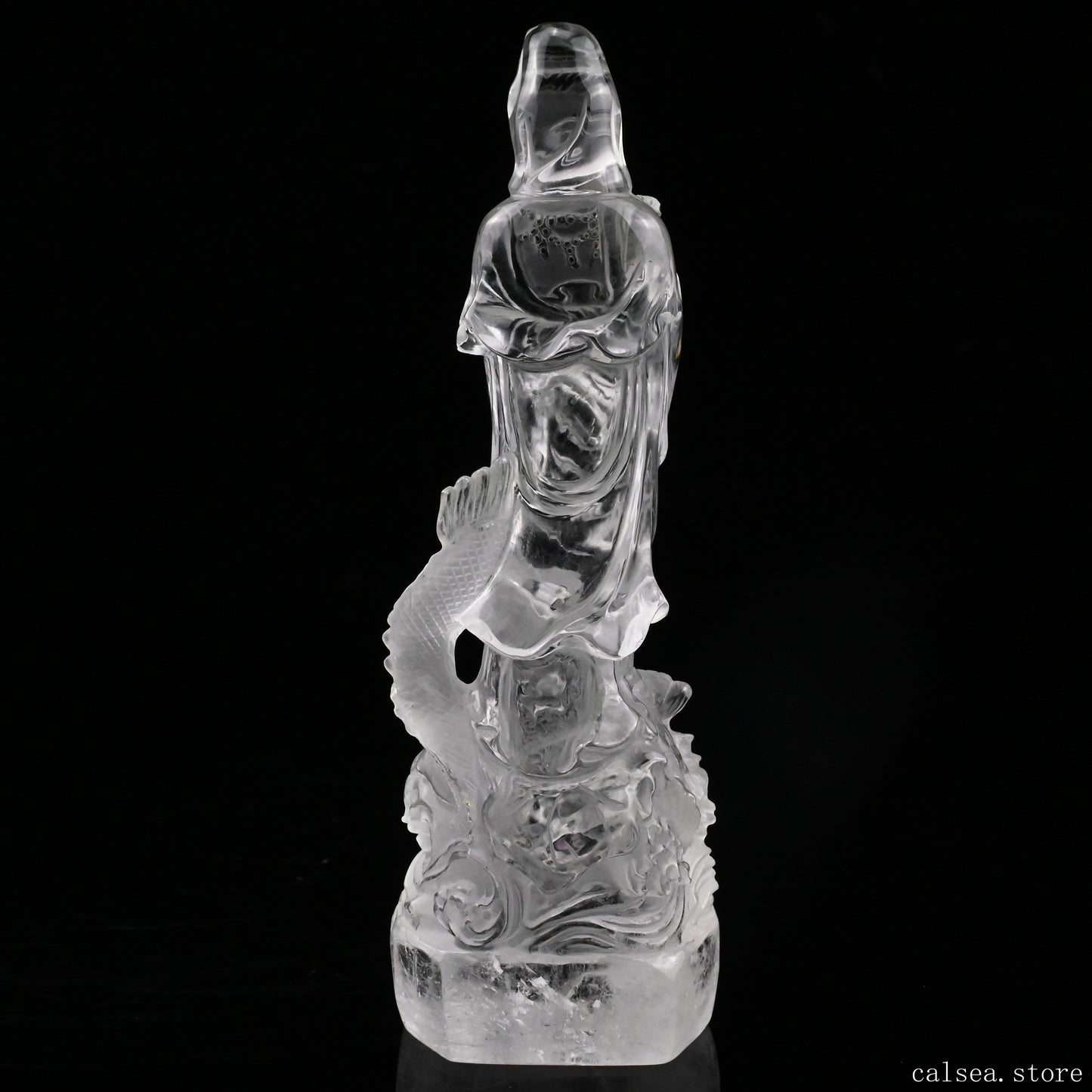 5.89'' Clearquartz GuanYin,Dragon Sculpture Crystal Healing Hand Carved