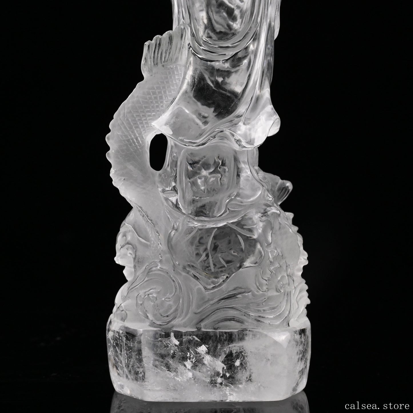 5.89'' Clearquartz GuanYin,Dragon Sculpture Crystal Healing Hand Carved