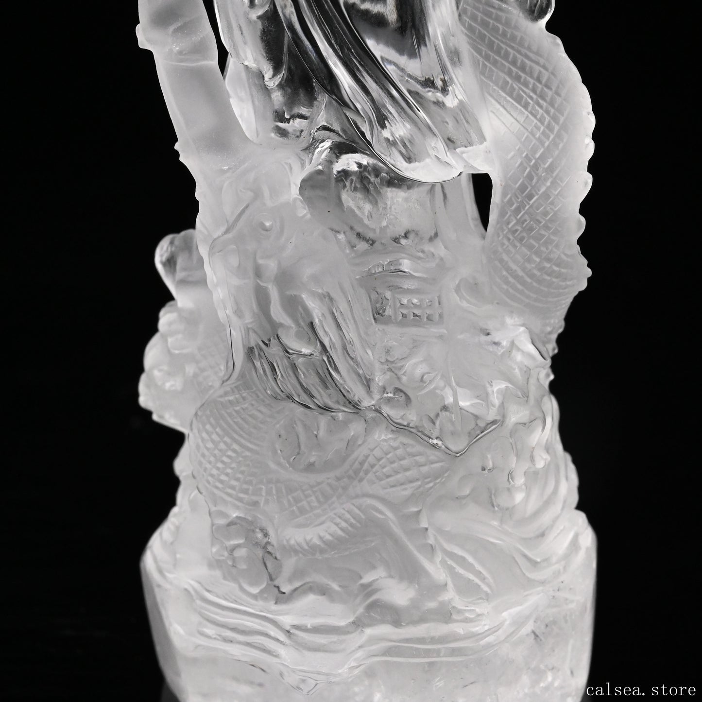 5.89'' Clearquartz GuanYin,Dragon Sculpture Crystal Healing Hand Carved