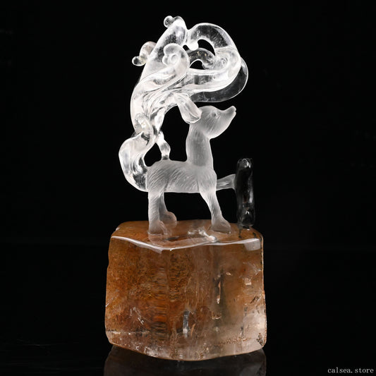 Gardenquartz Nine Tail Fox Sculpture Crystal Healing Hand Carved Crystal Super Realistic