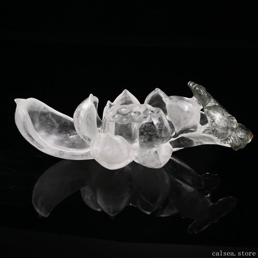 Gardenquartz Butterfly Lotus Flower Sculpture Crystal Healing Hand Carved