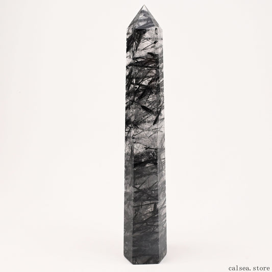 10.74'' Black Tourmaline,Rutile Tower Ornaments Point Crystal Healing Tower/Point