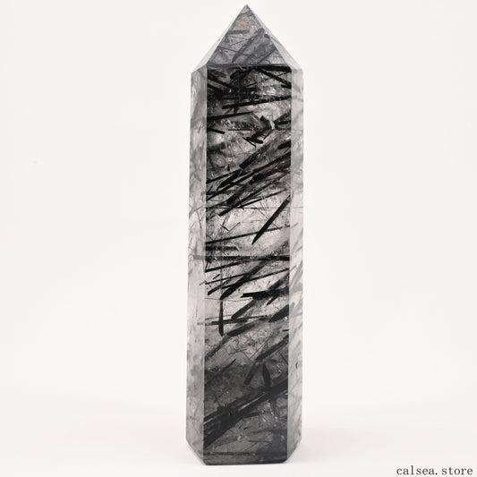 7.91'' Black Tourmaline,Rutile Tower Ornaments Point Crystal Healing Tower/Point