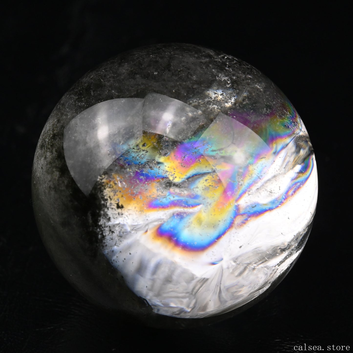 1.98'' Rianbow Gardenquartz Sphere Lodalite Quartz Crystal Healing Hand Carved