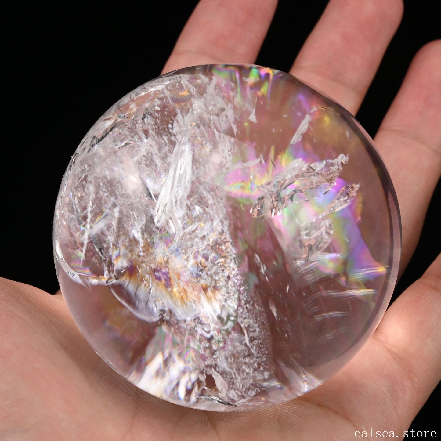 2.51'' Rainbow Clearquartz Sphere Crystal Healing Hand Carved Sphere/Ball