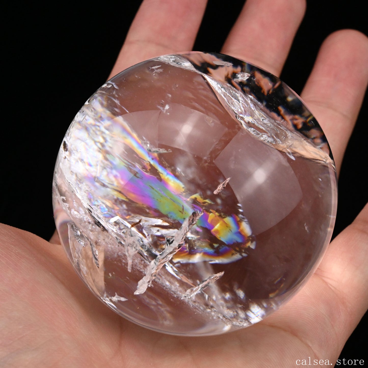 2.51'' Rainbow Clearquartz Sphere Crystal Healing Hand Carved Sphere/Ball