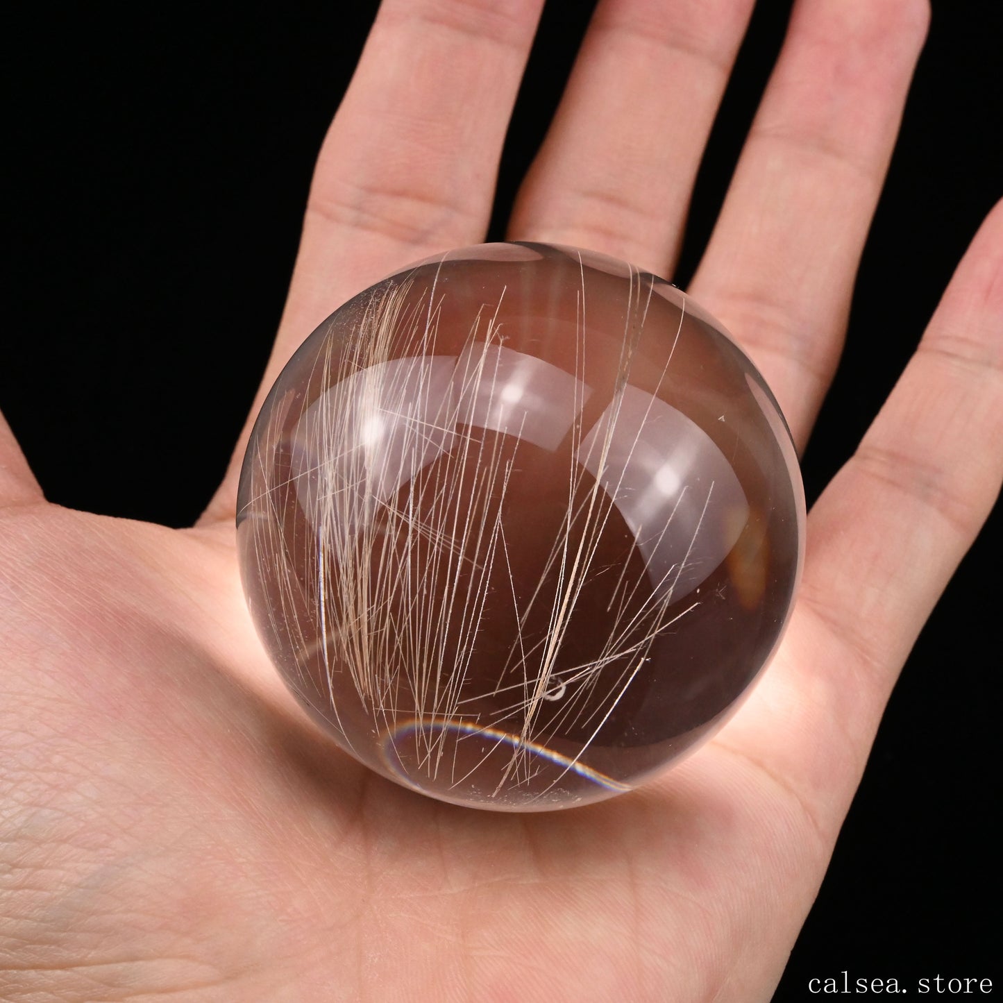 2.17'' Golden Rutilated,Rutile Sphere Crystal Healing Hand Carved Crystal Sphere/Ball