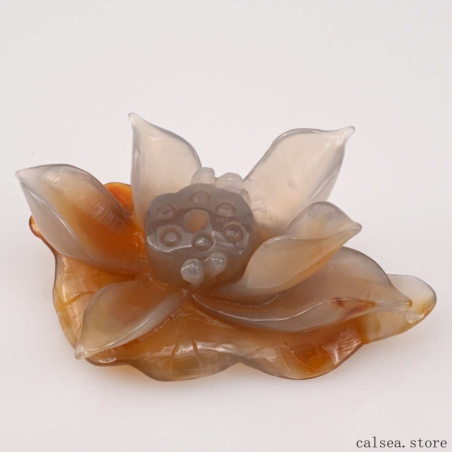 Agate Lotus Flower Sculpture Crystal Healing Hand Carved