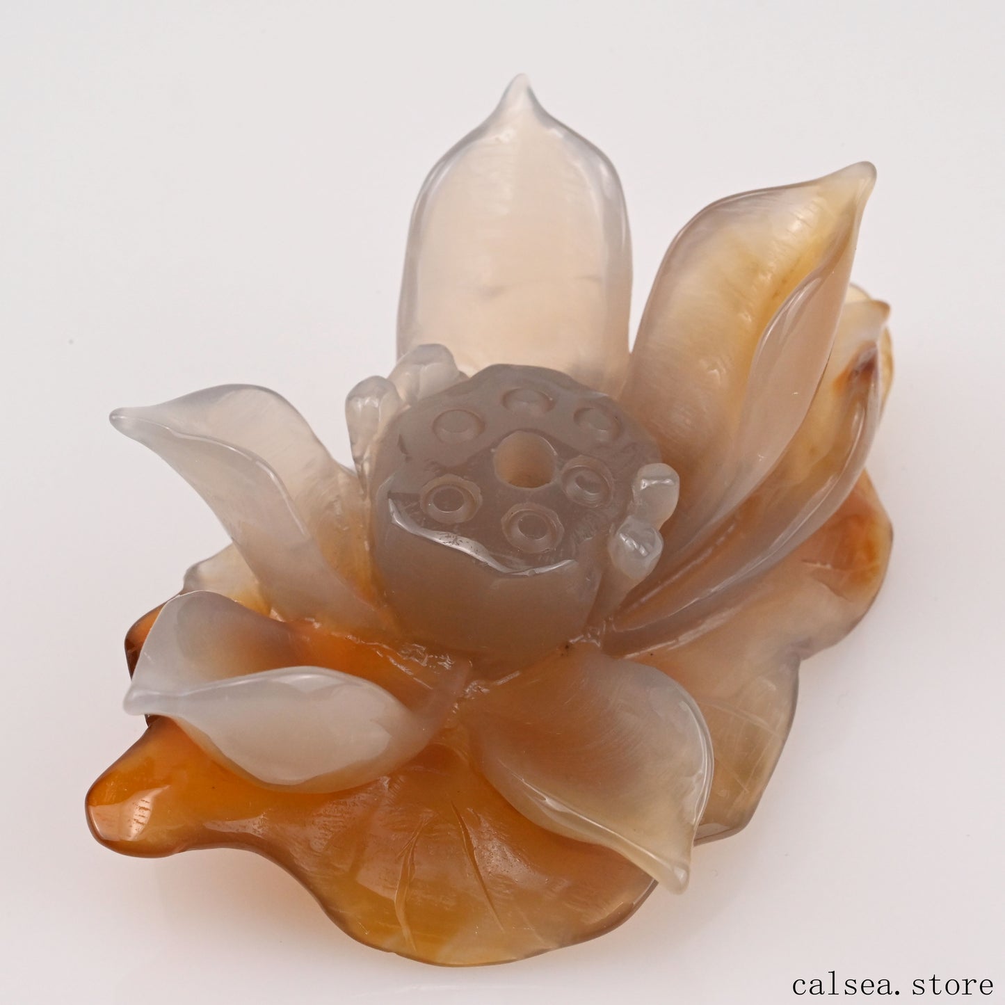 Agate Lotus Flower Sculpture Crystal Healing Hand Carved