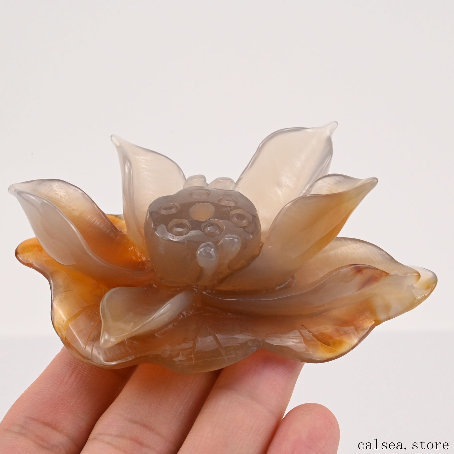 Agate Lotus Flower Sculpture Crystal Healing Hand Carved