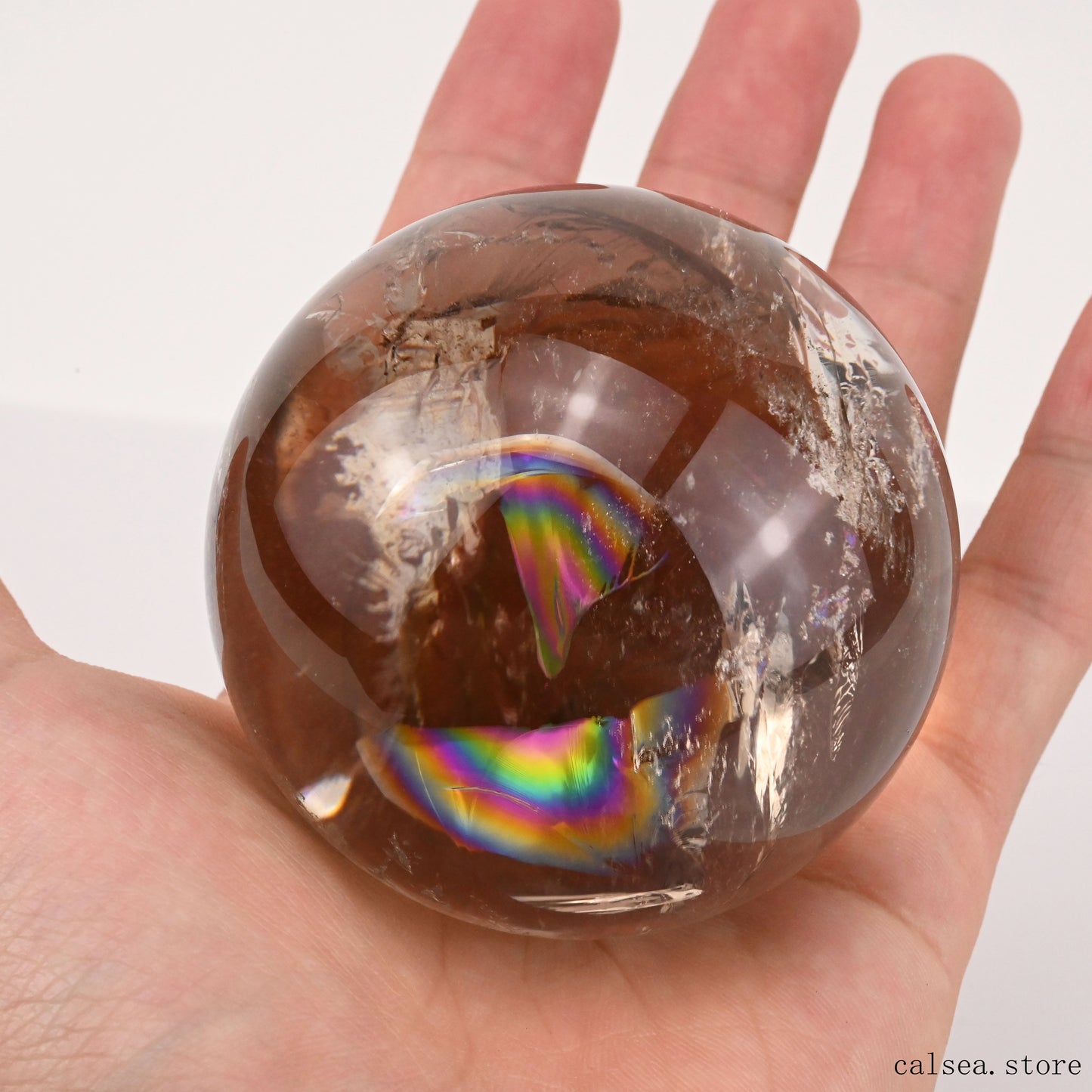 2.58'' Rainbow Smokeyquartz Sphere Crystal Healing Hand Carved Sphere/Ball