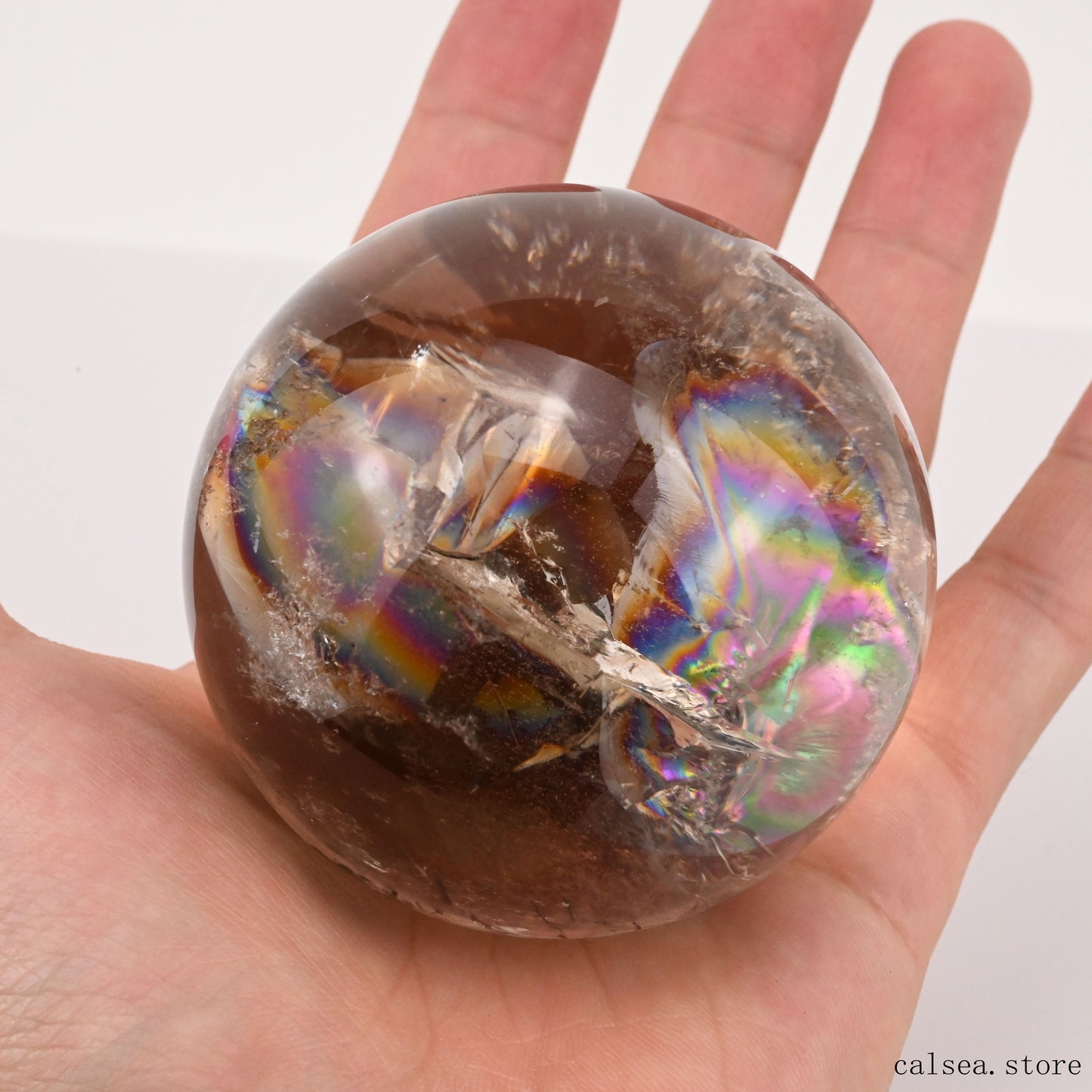 2.58'' Rainbow Smokeyquartz Sphere Crystal Healing Hand Carved Sphere/Ball