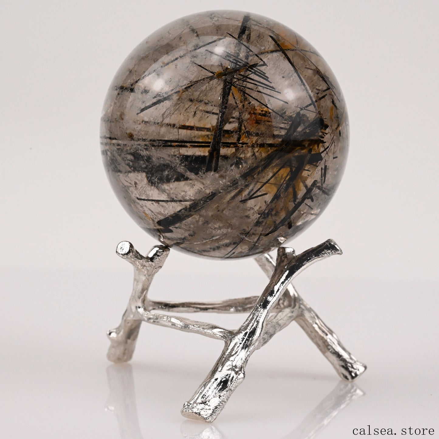 2.03'' Black Rutile,Tourmaline Quartz Sphere Crystal Healing Hand Carved Crystal Ball