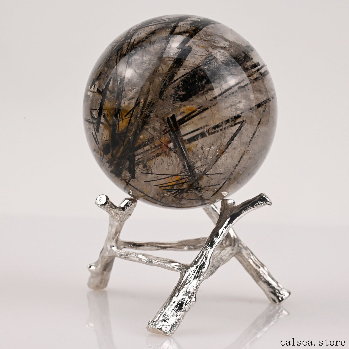 2.03'' Black Rutile,Tourmaline Quartz Sphere Crystal Healing Hand Carved Crystal Ball