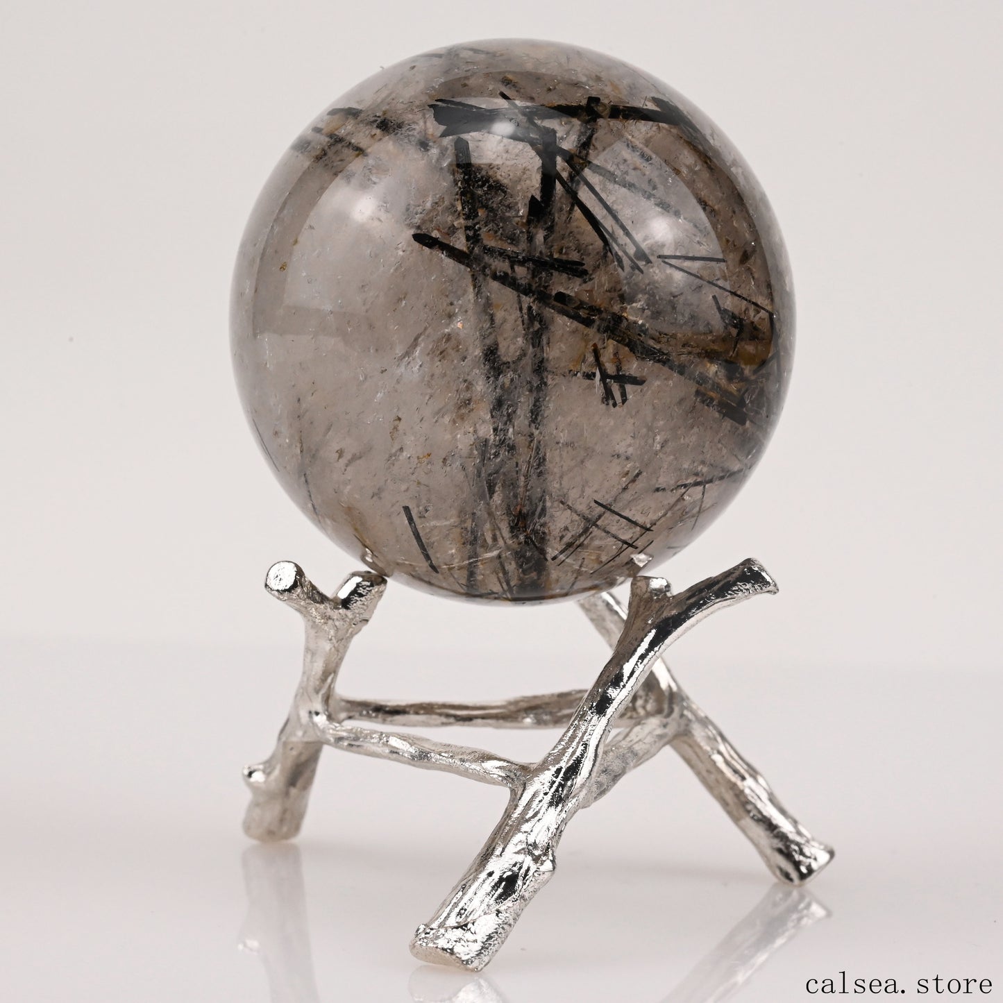 2.03'' Black Rutile,Tourmaline Quartz Sphere Crystal Healing Hand Carved Crystal Ball