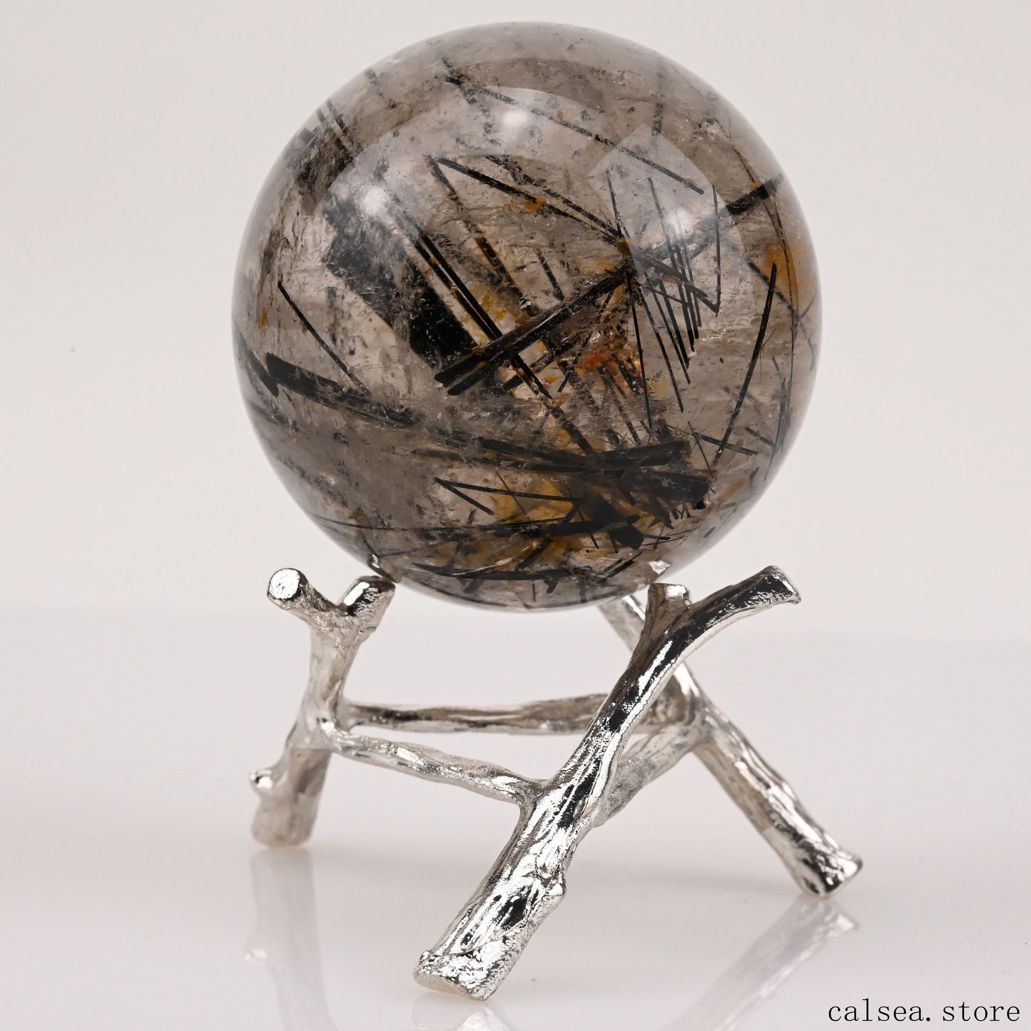 2.03'' Black Rutile,Tourmaline Quartz Sphere Crystal Healing Hand Carved Crystal Ball