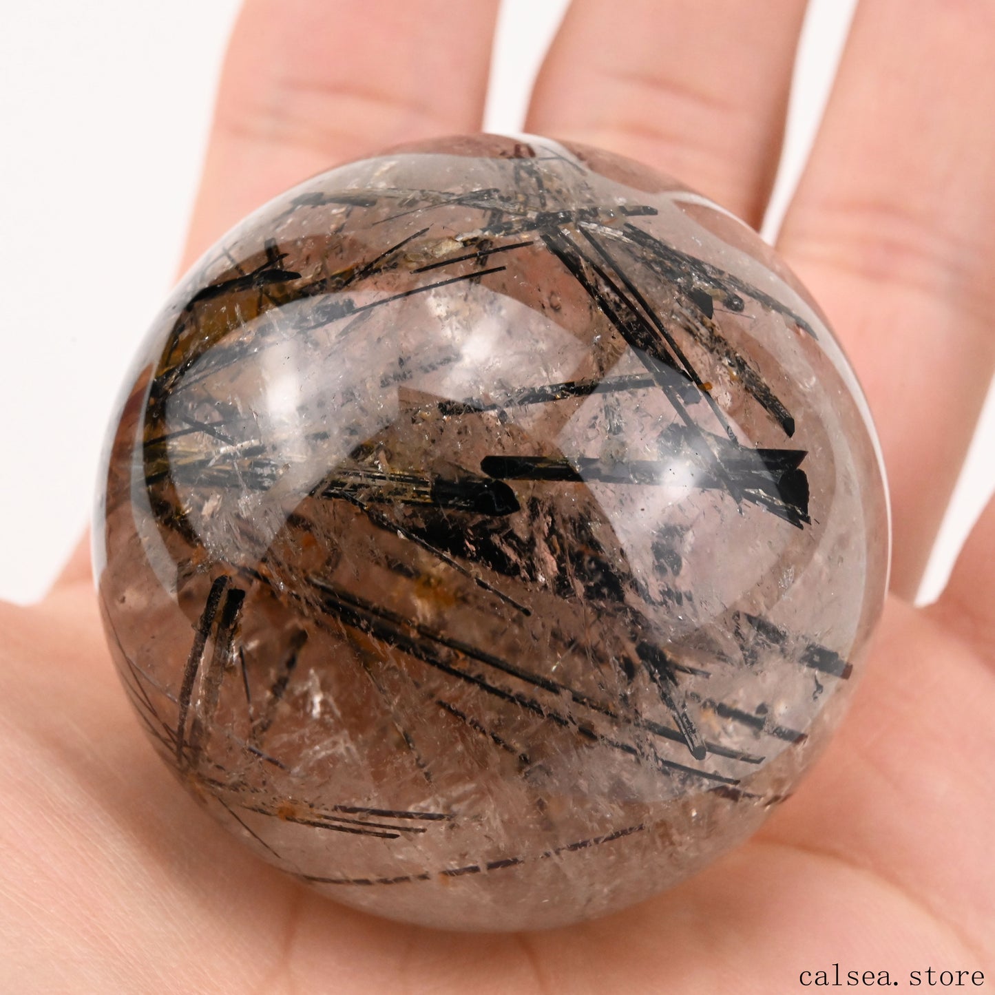 2.03'' Black Rutile,Tourmaline Quartz Sphere Crystal Healing Hand Carved Crystal Ball