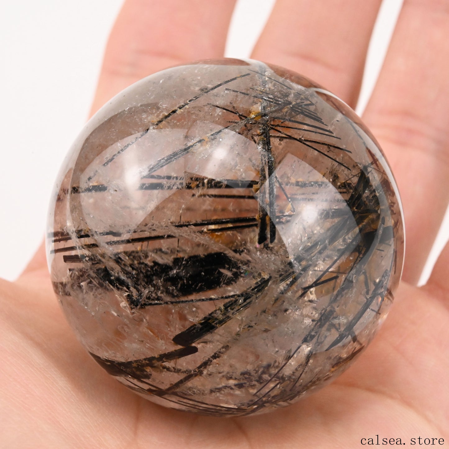 2.03'' Black Rutile,Tourmaline Quartz Sphere Crystal Healing Hand Carved Crystal Ball