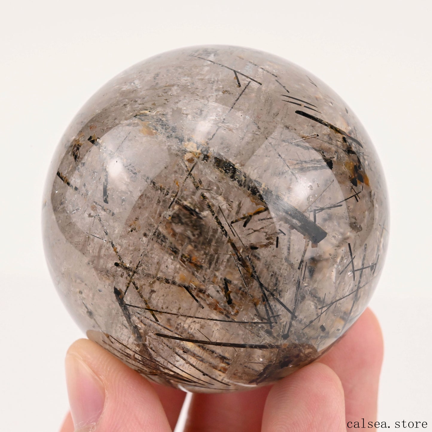 2.03'' Black Rutile,Tourmaline Quartz Sphere Crystal Healing Hand Carved Crystal Ball