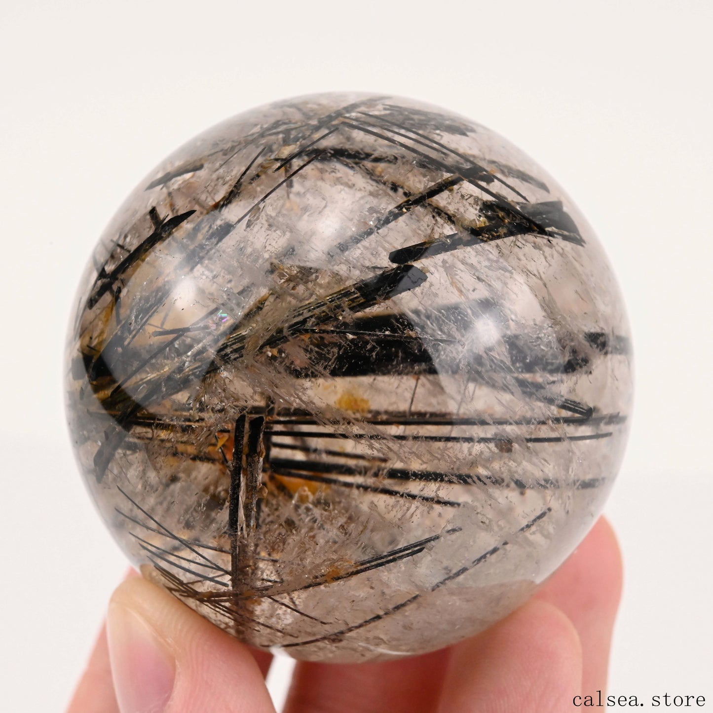 2.03'' Black Rutile,Tourmaline Quartz Sphere Crystal Healing Hand Carved Crystal Ball