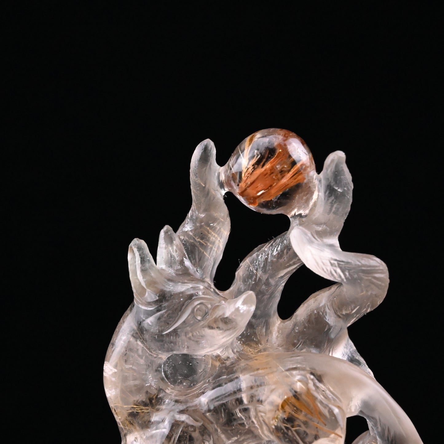 Golden Rutile,Rutilated Nine Tail Fox Sculpture Crystal Healing Hand Carved Super Realistic