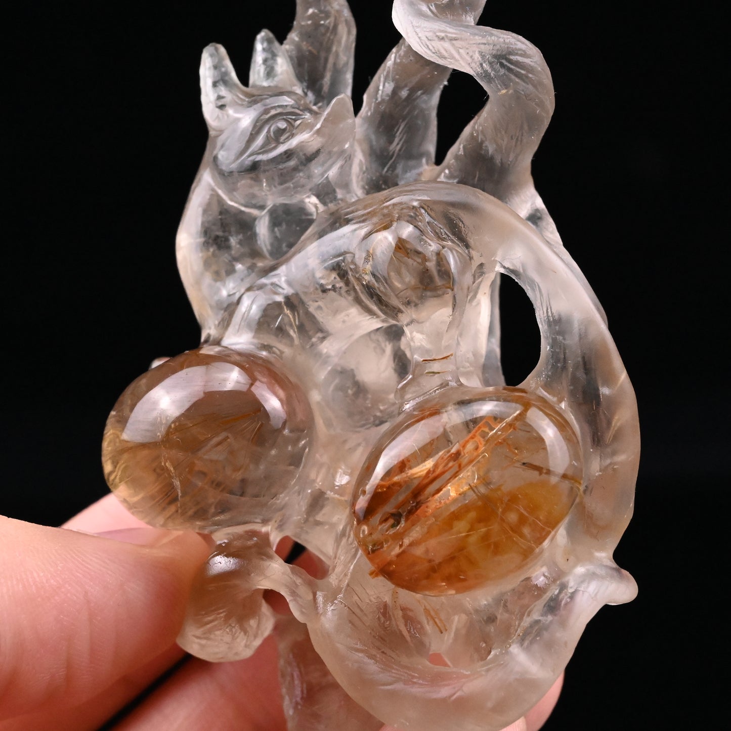 Golden Rutile,Rutilated Nine Tail Fox Sculpture Crystal Healing Hand Carved Super Realistic