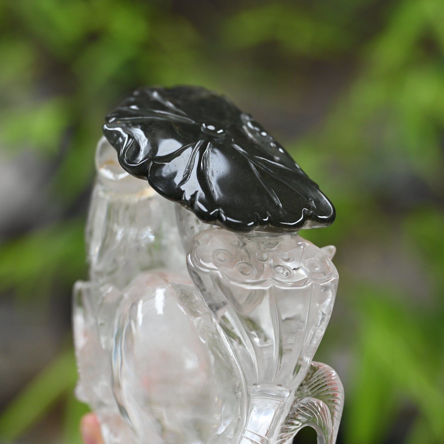 Awesome Gardenquartz Lotus Fish Sculpture Crystal Healing Hand Carved