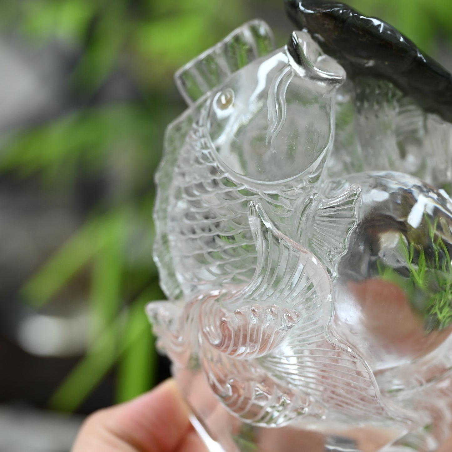 Awesome Gardenquartz Lotus Fish Sculpture Crystal Healing Hand Carved