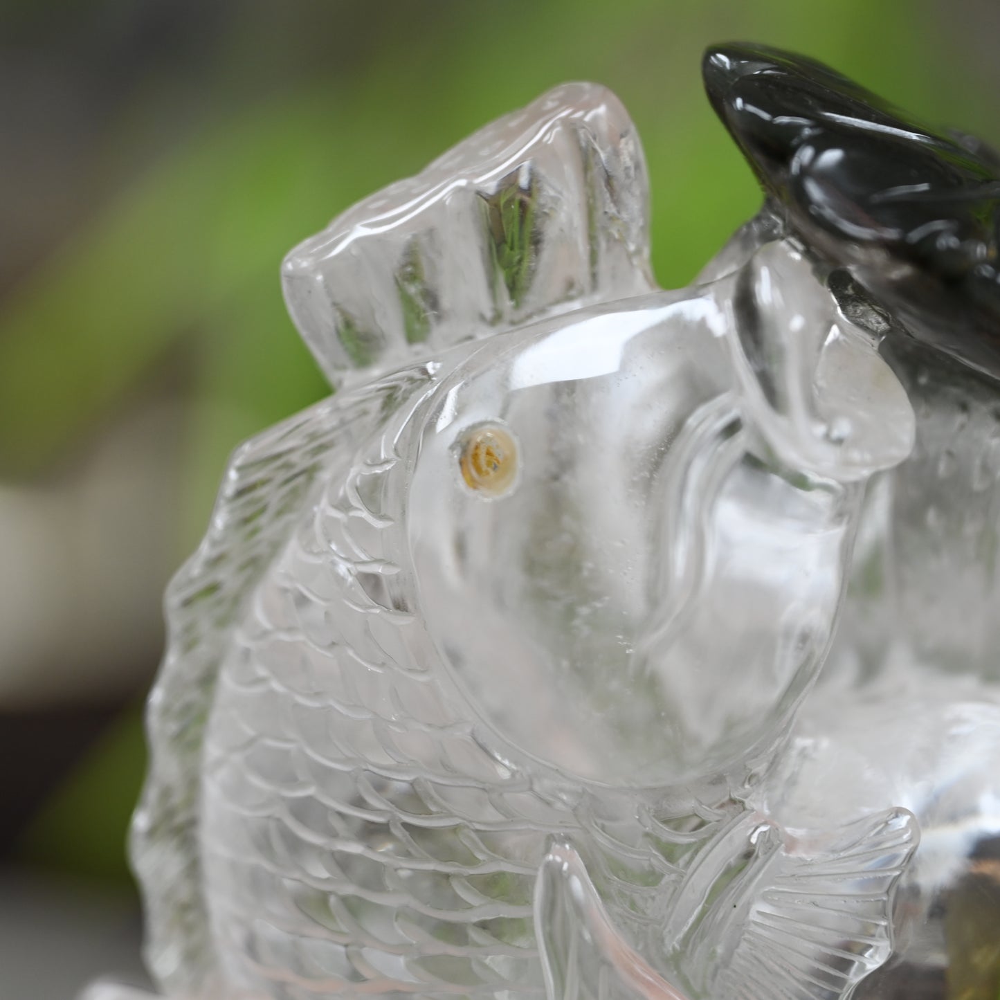 Awesome Gardenquartz Lotus Fish Sculpture Crystal Healing Hand Carved