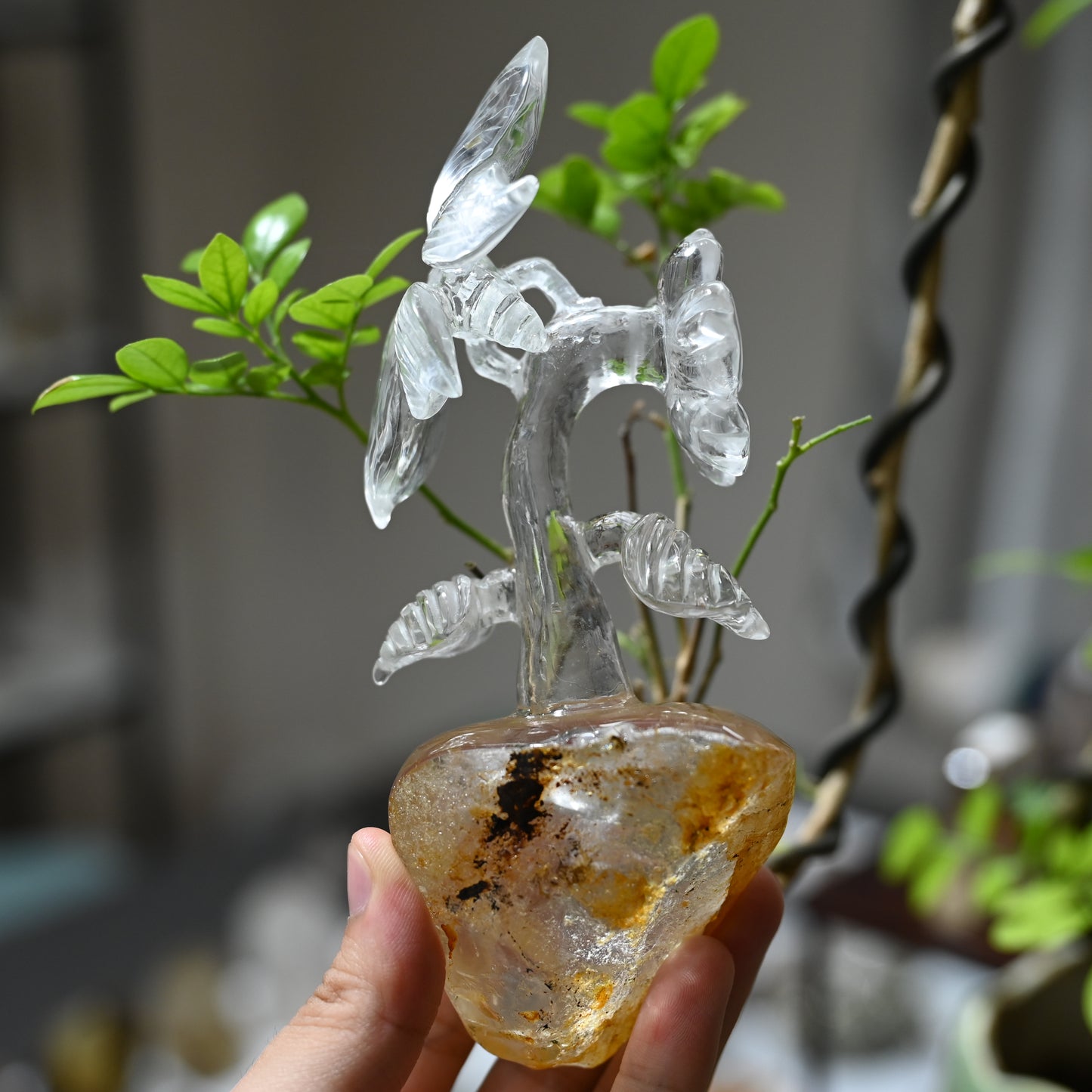 Goldenhealer Butterfly Sculpture Crystal Healing Hand Carved