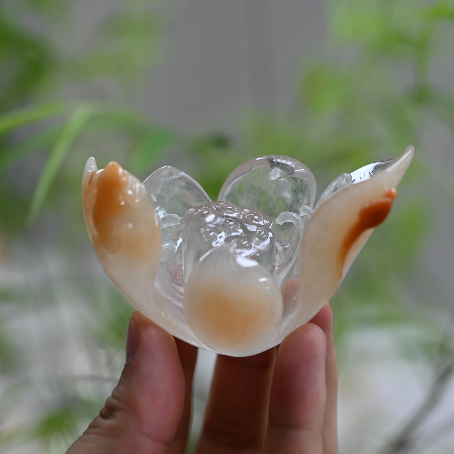 Rabbit Fur Golden Rutile,Rutilated Lotus Sculpture Crystal Healing Hand Carved