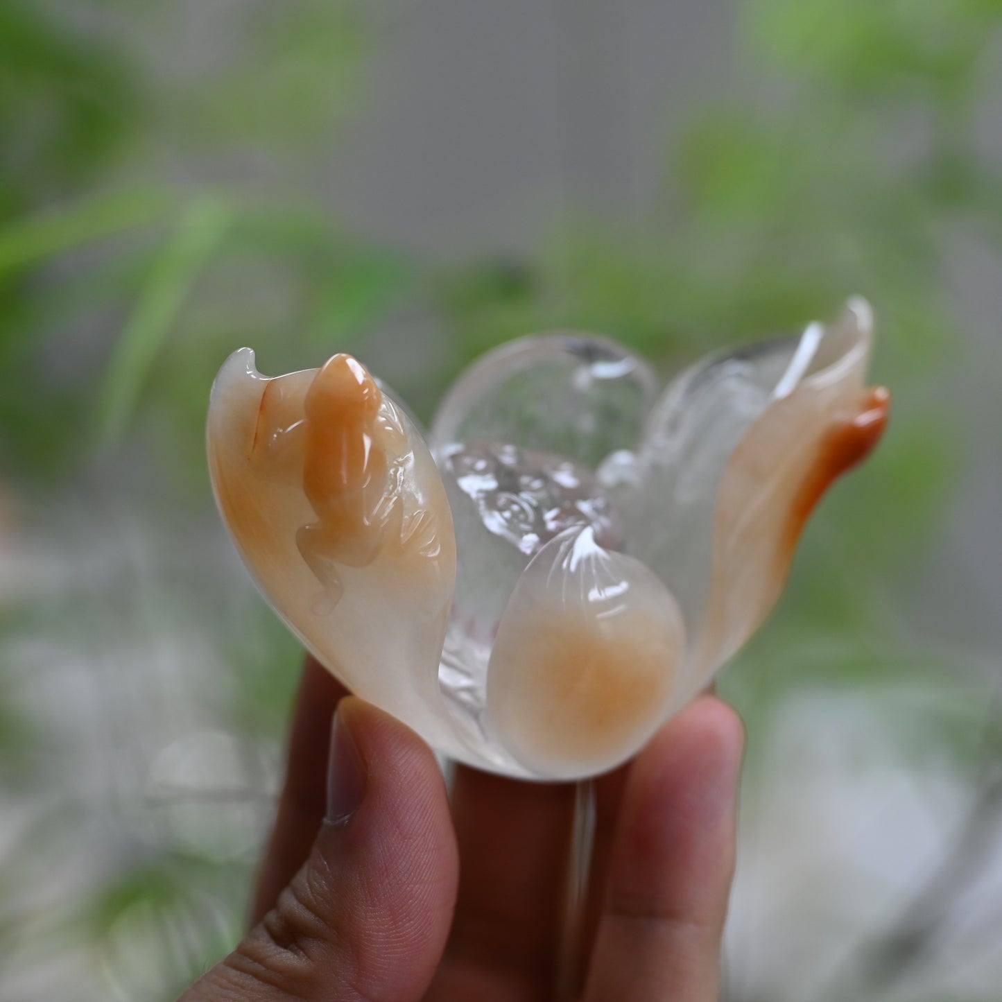 Rabbit Fur Golden Rutile,Rutilated Lotus Sculpture Crystal Healing Hand Carved