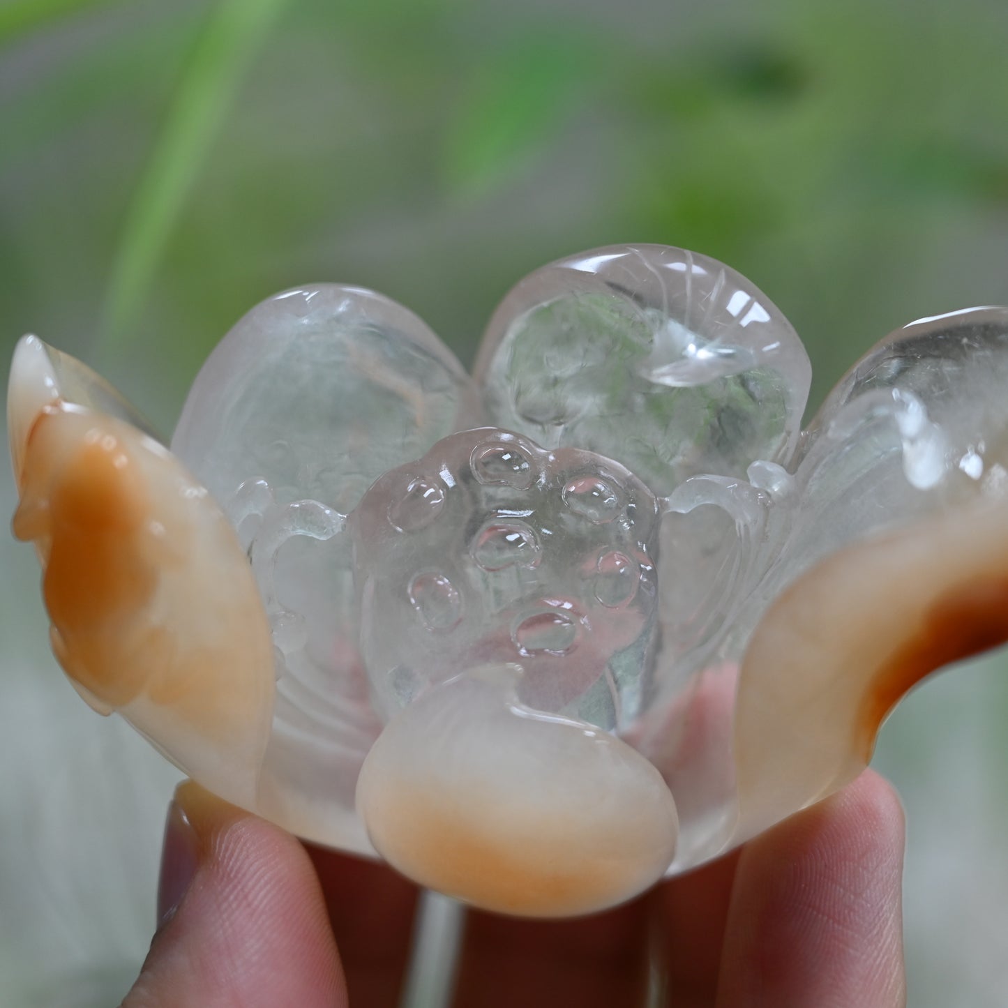 Rabbit Fur Golden Rutile,Rutilated Lotus Sculpture Crystal Healing Hand Carved