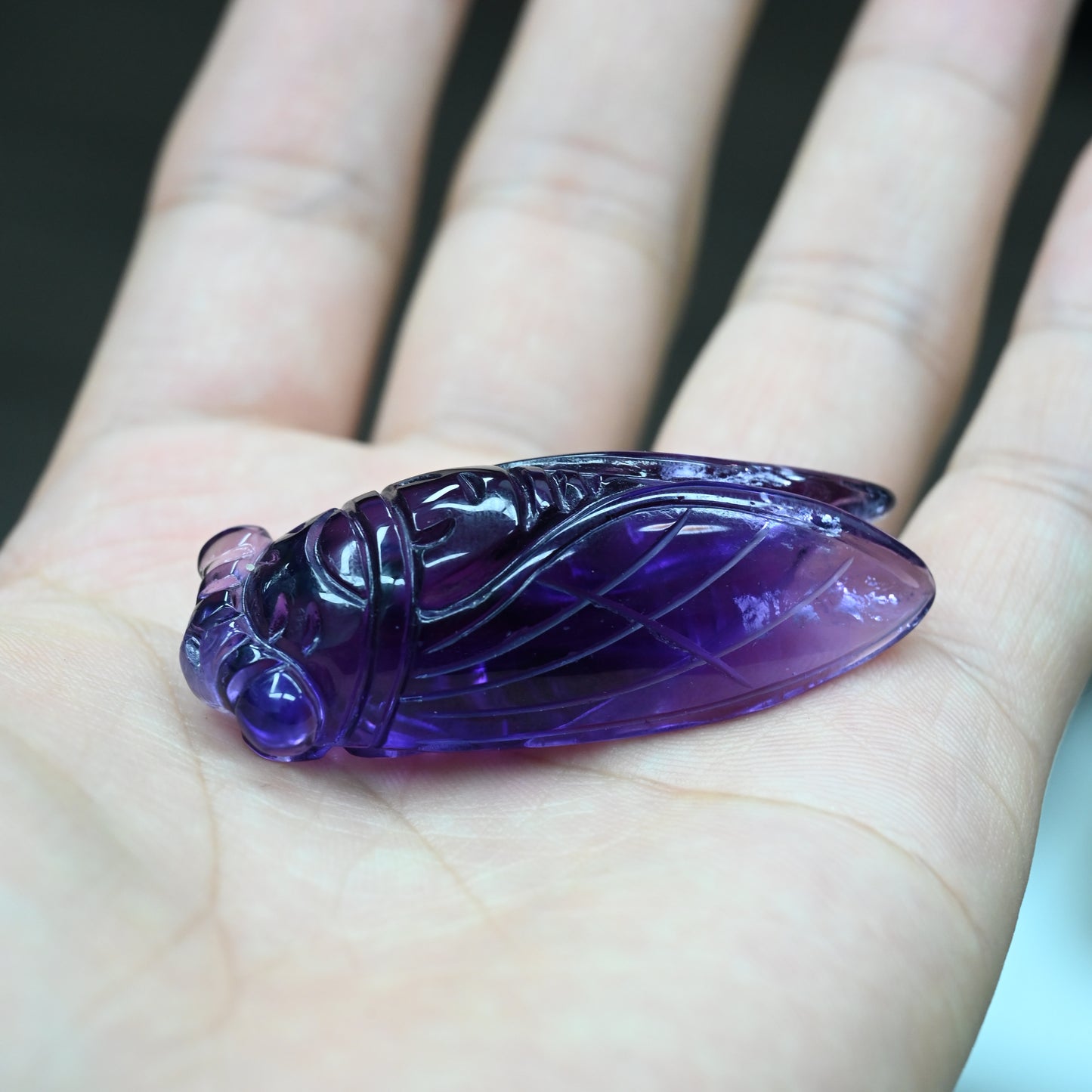 1.99" Gem Amethyst Cicada Sculpture Crystal Healing Hand Carved