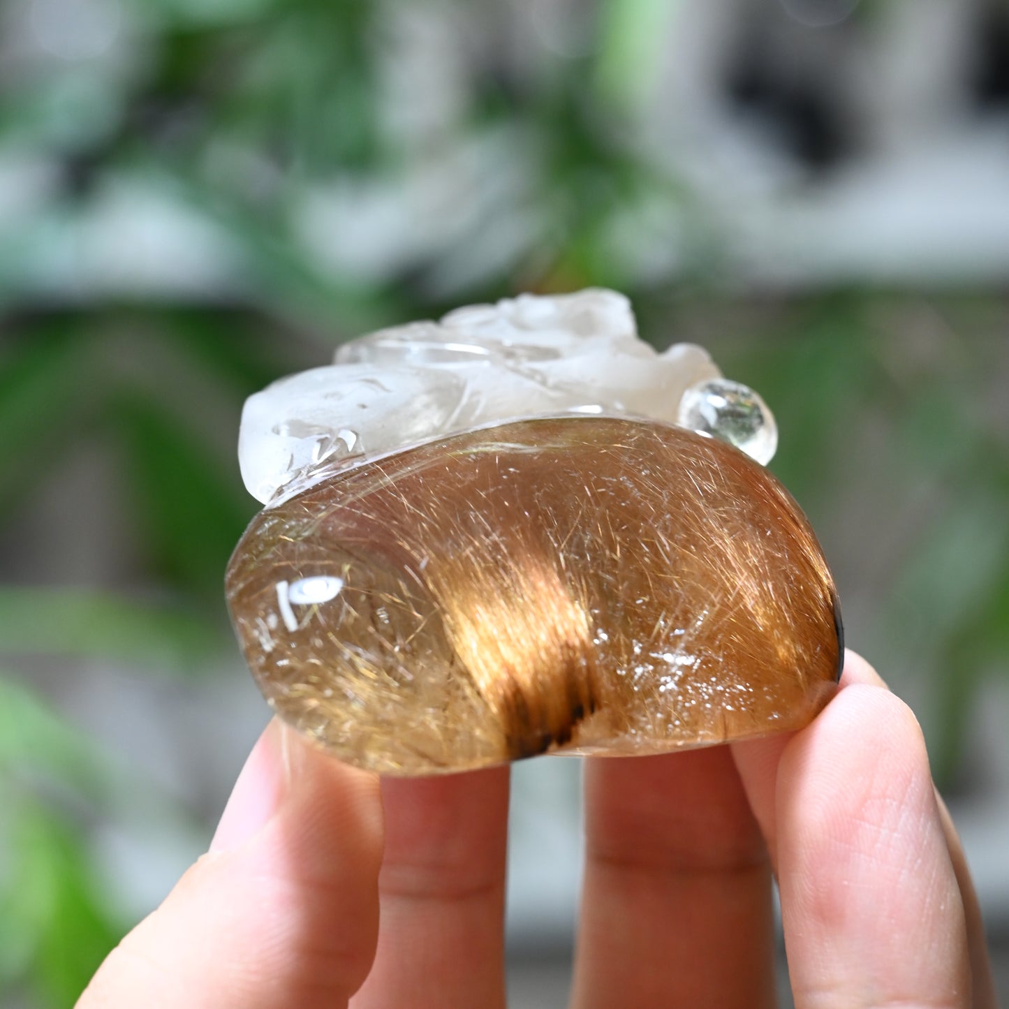 Golden Rutile,Rutilated Pixiu Sculpture Crystal Healing Hand Carved Super Realistic