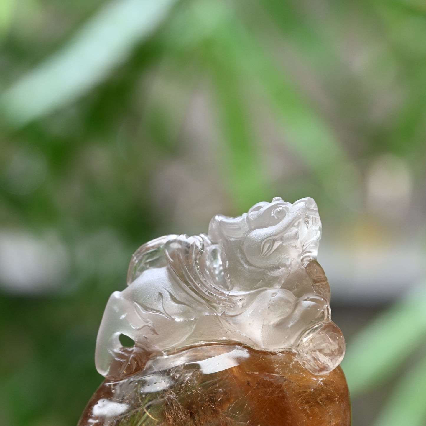 Golden Rutile,Rutilated Pixiu Sculpture Crystal Healing Hand Carved Super Realistic